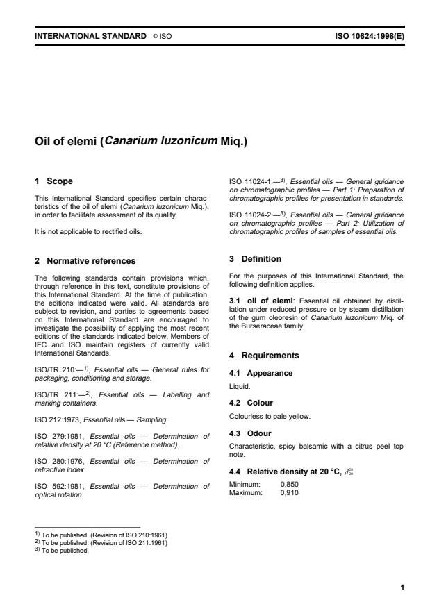 ISO 10624:1998 - Oil of elemi (Canarium luzonicum Miq.)