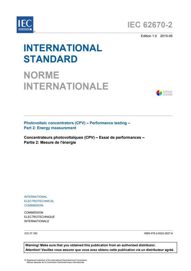 IEC 62670-2:2015 - Photovoltaic concentrators (CPV) - Performance testing - Part 2: Energy measurement