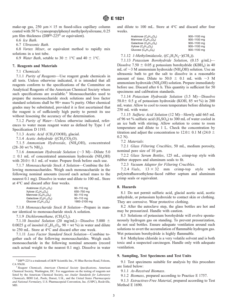 ASTM E1821-96 - Standard Test Method for Determination of Carbohydrates in Biomass by Gas Chromatography