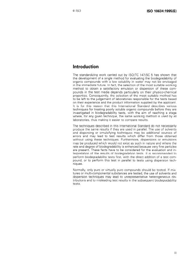 ISO 10634:1995 - Water quality -- Guidance for the preparation and treatment of poorly water-soluble organic compounds for the subsequent evaluation of their biodegradability in an aqueous medium