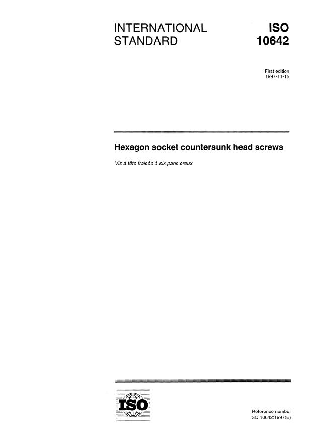 ISO 10642:1997 - Hexagon socket countersunk head screws