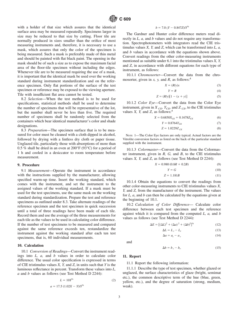 ASTM C609-90(2000) - Standard Test Method for Measurement of Small Color Differences Between Ceramic Wall or Floor Tile