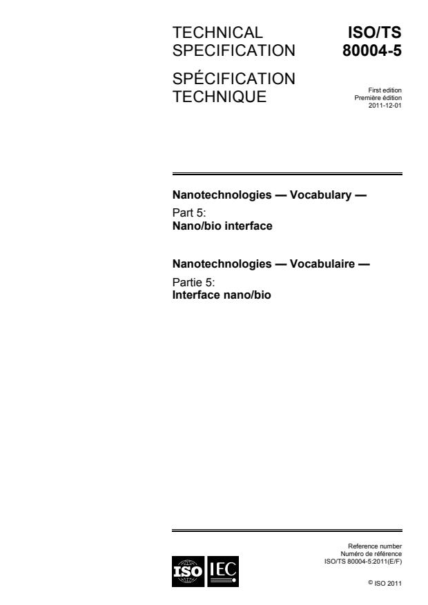 ISO TS 80004-5:2011 - Nanotechnologies - Vocabulary - Part 5: Nano/bio interface