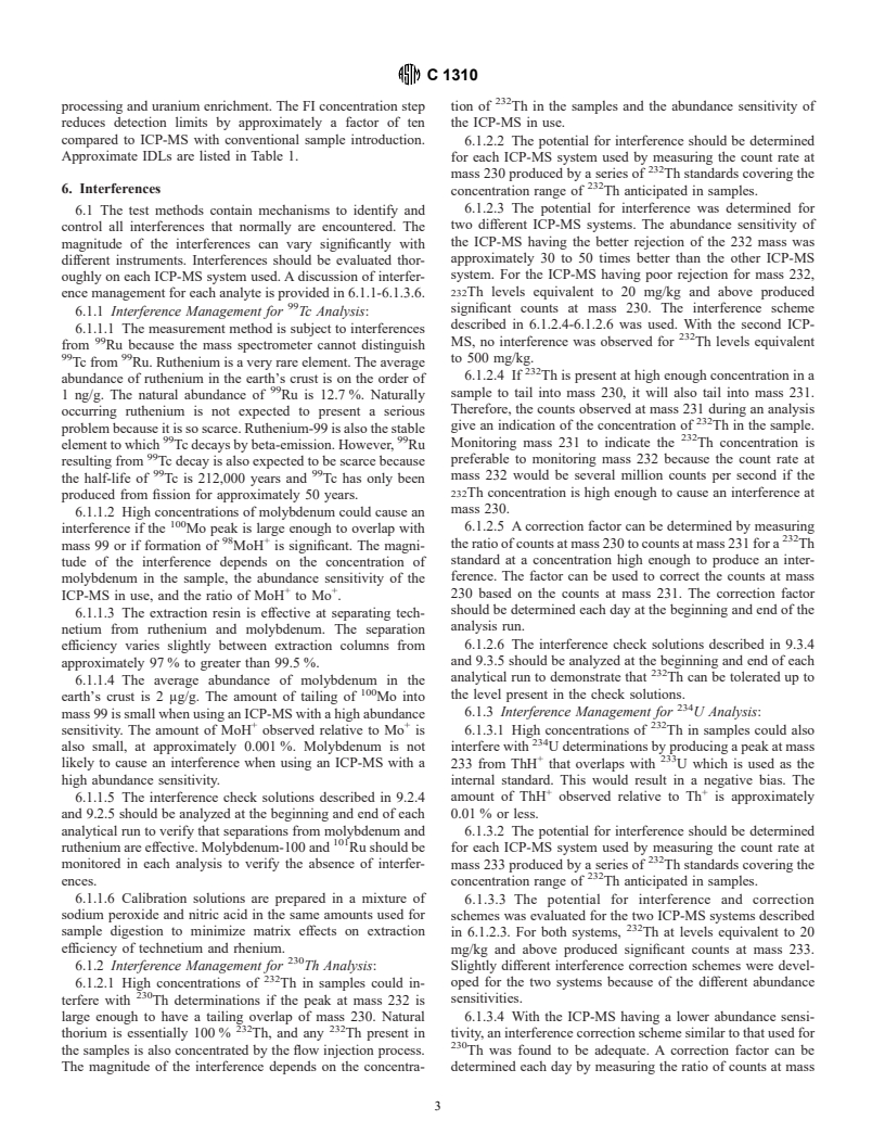 ASTM C1310-95(2001) - Standard Test Method for Determining Radionuclides in Soils by Inductively Coupled Plasma-Mass Spectrometry Using Flow Injection Preconcentration