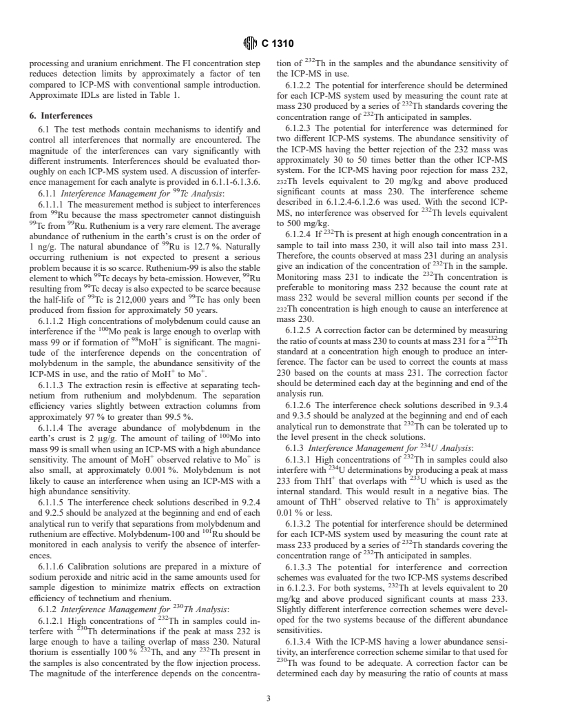 ASTM C1310-95 - Standard Test Method for Determining Radionuclides in Soils by Inductively Coupled Plasma-Mass Spectrometry Using Flow Injection Preconcentration