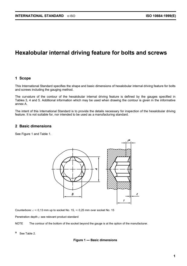 ISO 10664:1999 - Hexalobular internal driving feature for bolts and screws