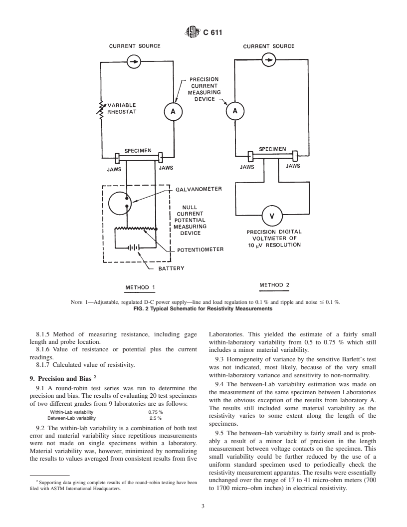 ASTM C611-98 - Standard Test Method for Electrical Resistivity of Manufactured Carbon and Graphite Articles at Room Temperature