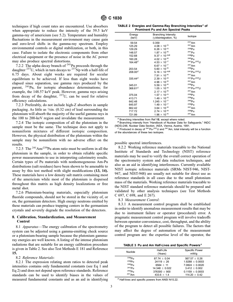 ASTM C1030-95 - Standard Test Method for Determination of Plutonium Isotopic Composition by Gamma-Ray Spectrometry