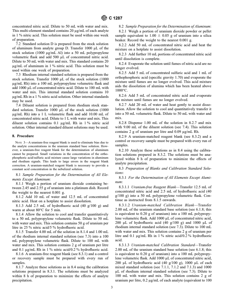 ASTM C1287-95 - Standard Test Method for Determination of Impurities in Uranium Dioxide by Inductively Coupled Plasma Mass Spectrometry