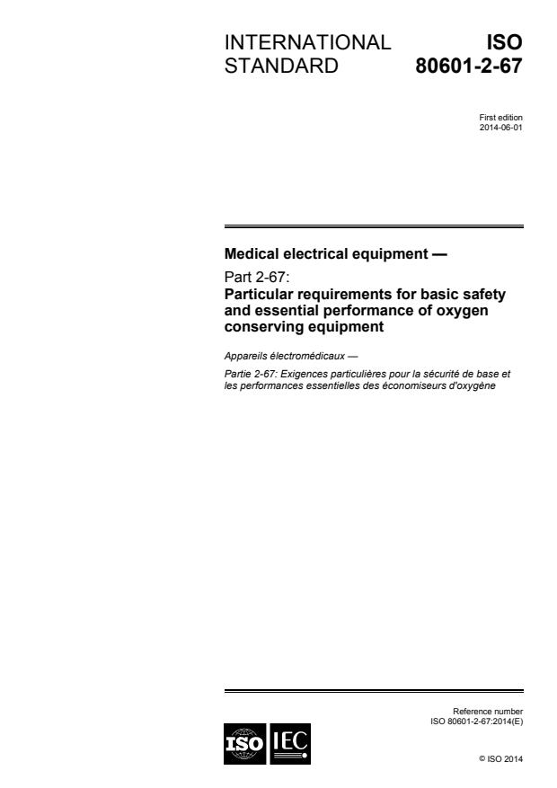 ISO 80601-2-67:2014 - Medical electrical equipment -- Part 2-67: Particular requirements for basic safety and essential performance of oxygen-conserving equipment