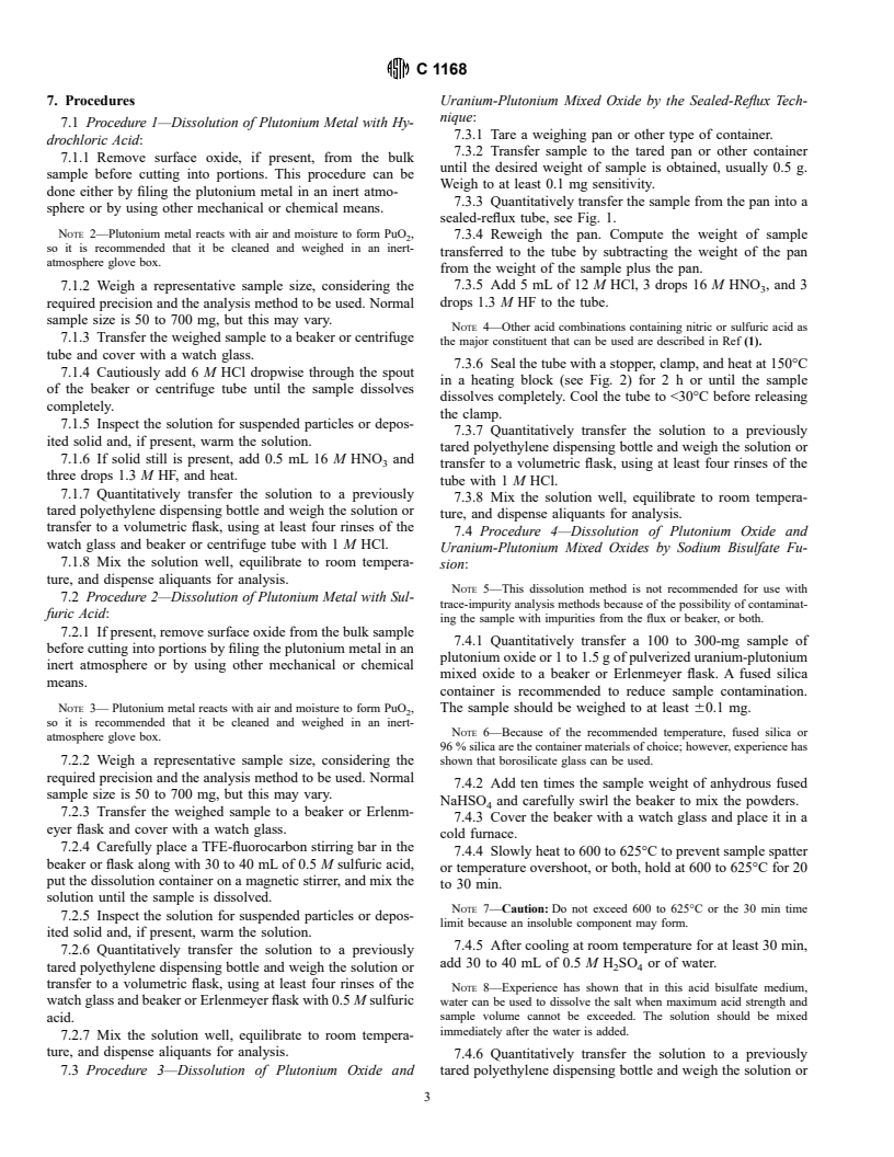 ASTM C1168-90(1995)e1 - Standard Practice for Preparation and Dissolution of Plutonium Materials for Analysis