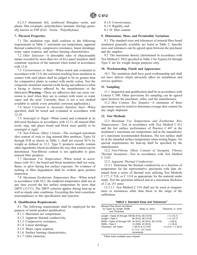 ASTM C612-00a - Standard Specification for Mineral Fiber Block and Board Thermal Insulation