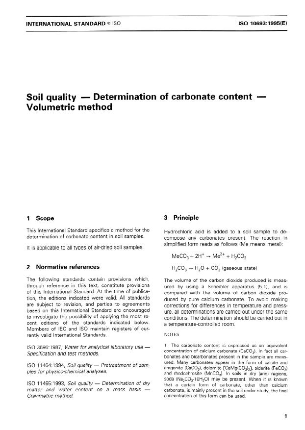 ISO 10693:1995 - Soil quality -- Determination of carbonate content -- Volumetric method