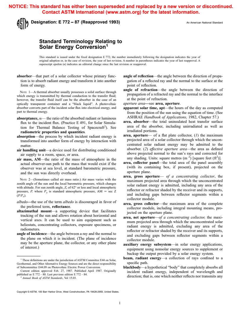 ASTM E772-87(1993)e1 - Standard Terminology Relating to Solar Energy Conversion
