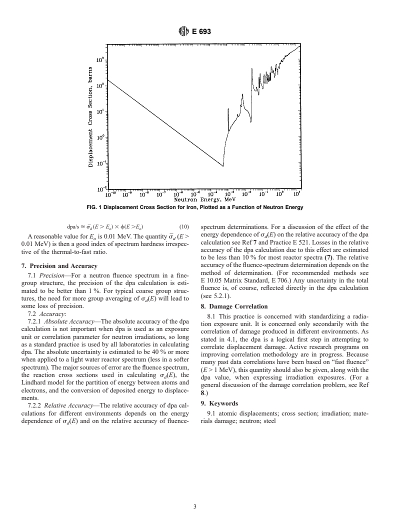 ASTM E693-94 - Standard Practice for Characterizing Neutron Exposures in Iron and Low Alloy Steels in Terms of Displacements Per Atom (DPA), E706(ID)