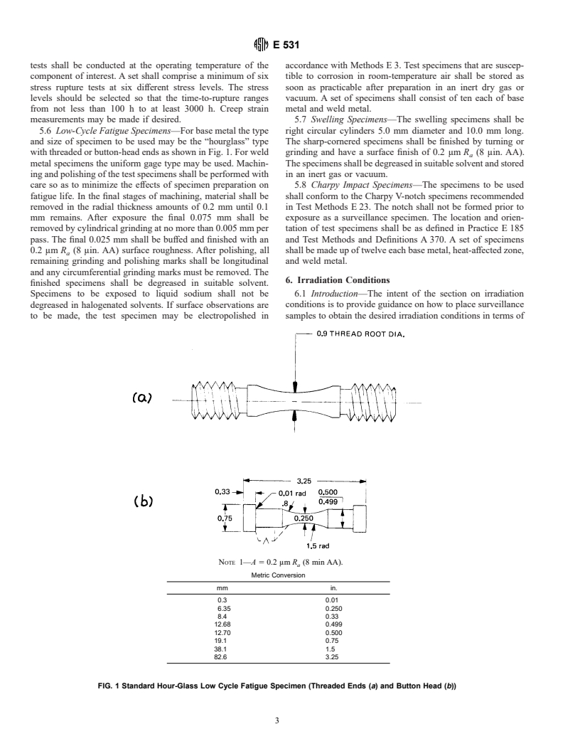 ASTM E531-76(1996)e1 - Standard Practice for Surveillance Testing of High-Temperature Nuclear Component Materials