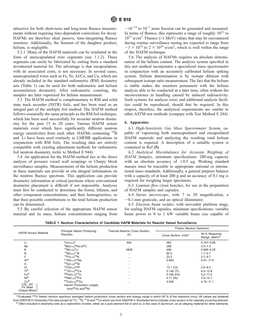 ASTM E910-95 - Standard Test Method for Application and Analysis of Helium Accumulation Fluence Monitors for Reactor Vessel Surveillance, E706 (IIIC)