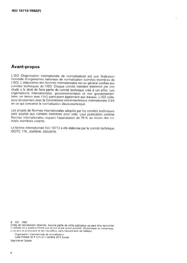 ISO 10713:1992 ISO 10713:1992 - Joaillerie -- Revetements d'alliages d'or - Page 2 preview