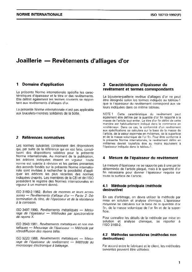 ISO 10713:1992 - Joaillerie -- Revetements d'alliages d'or