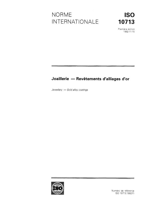 ISO 10713:1992 - Joaillerie -- Revetements d'alliages d'or