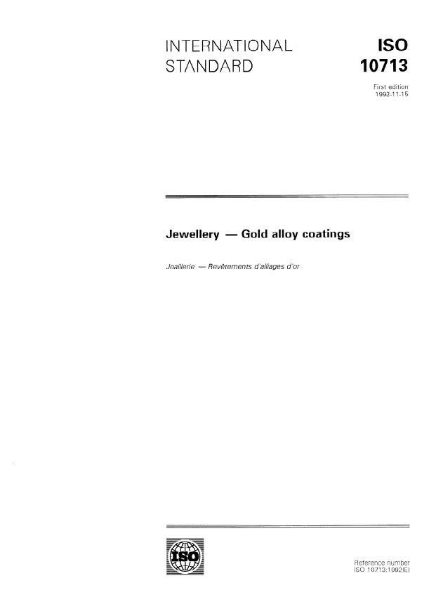 ISO 10713:1992 - Jewellery -- Gold alloy coatings
