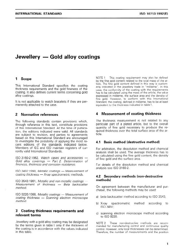 ISO 10713:1992 - Jewellery -- Gold alloy coatings