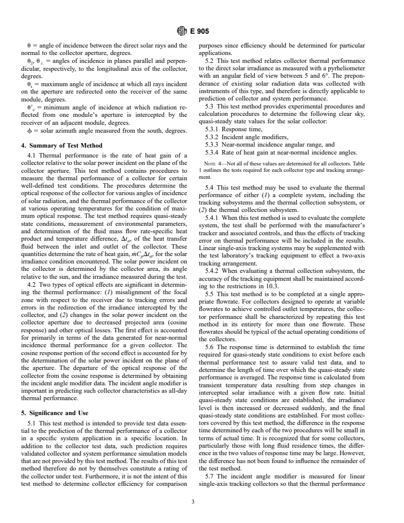 ASTM E905-87(1995) - Standard Test Method for Determining Thermal Performance of Tracking Concentrating Solar Collectors