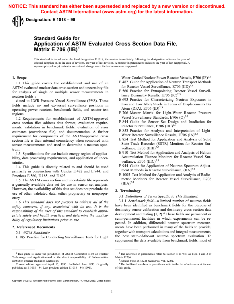 ASTM E1018-95 - Standard Guide for Application of ASTM Evaluated Cross Section Data File, Matrix E 706 (IIB)
