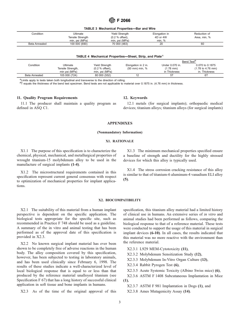 ASTM F2066-00 - Standard Specification for Wrought Titanium-15 Molybdenum Alloy for Surgical Implant Applications (UNS R58150)