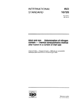 ISO 10720:1997 - Steel and iron — Determination of nitrogen content — Thermal conductimetric method after fusion in a current of inert gas
Released:8/21/1997 - Page 1 preview