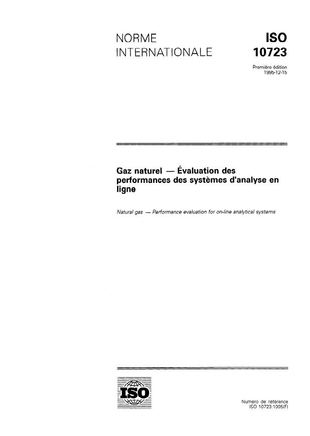 ISO 10723:1995 - Gaz naturel -- Évaluation des performances des systemes d'analyse en ligne