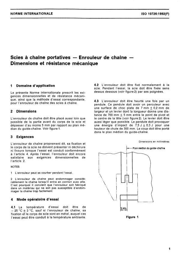 ISO 10726:1992 - Scies a chaîne portatives -- Enrouleur de chaîne -- Dimensions et résistance mécanique