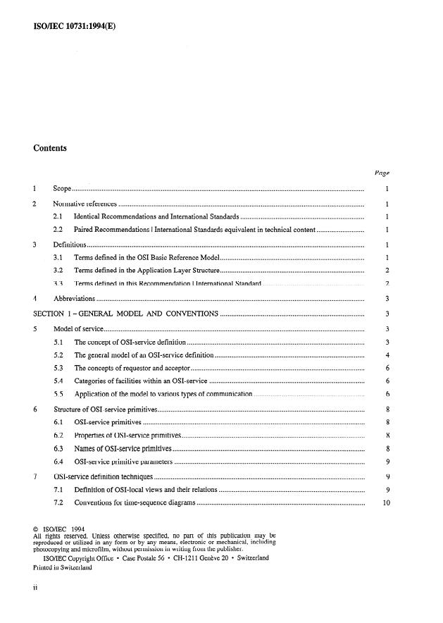 ISO/IEC 10731:1994 ISO/IEC 10731:1994 - Information technology -- Open Systems Interconnection -- Basic Reference Model -- Conventions for the definition of OSI services - Page 2 preview