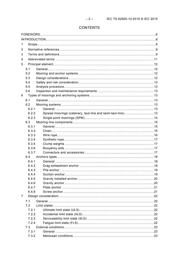 IEC TS 62600-10:2015 IEC TS 62600-10:2015 - Marine energy - Wave, tidal and other water current converters - Part 10: Assessment of mooring system for marine energy converters (MECs) - Page 4 preview