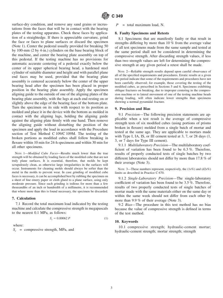 ASTM C349-02 - Standard Test Method for Compressive Strength of Hydraulic-Cement Mortars (Using Portions of Prisms Broken in Flexure)