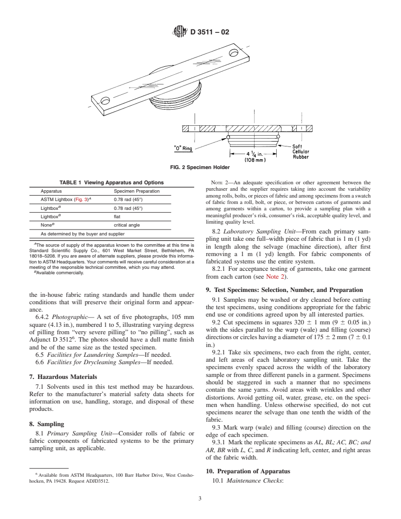 ASTM D3511-02 - Standard Test Method for Pilling Resistance and Other Related Surface Changes of Textile Fabrics: Brush Pilling Tester