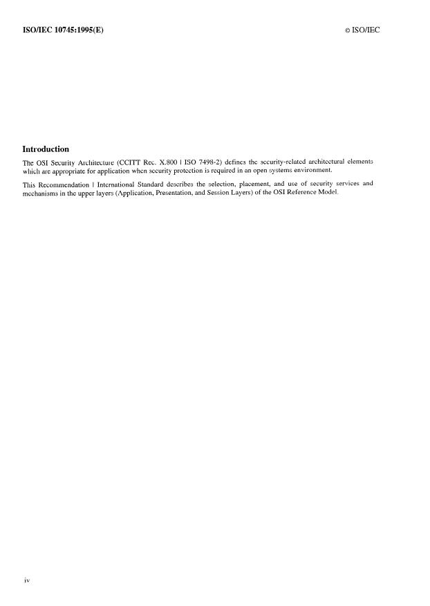 ISO/IEC 10745:1995 ISO/IEC 10745:1995 - Information technology -- Open Systems Interconnection -- Upper layers security model - Page 4 preview