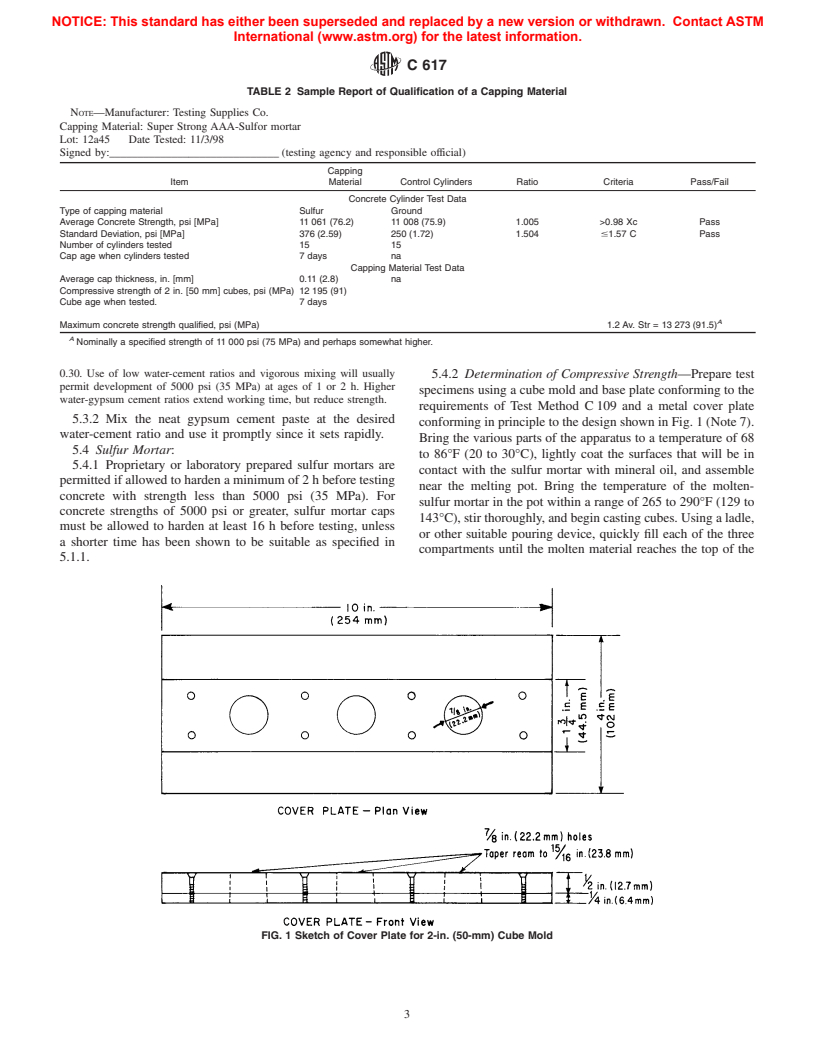 ASTM C617-98 - Standard Practice for Capping Cylindrical Concrete Specimens