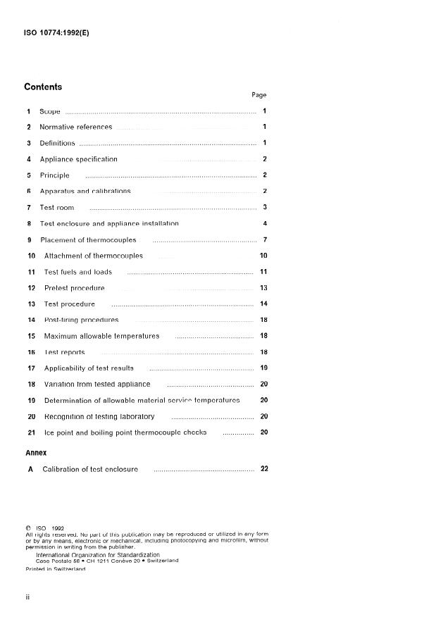ISO 10774:1992 ISO 10774:1992 - Solid fuelled heaters -- Test method for determining allowable clearances from combustible surfaces - Page 2 preview