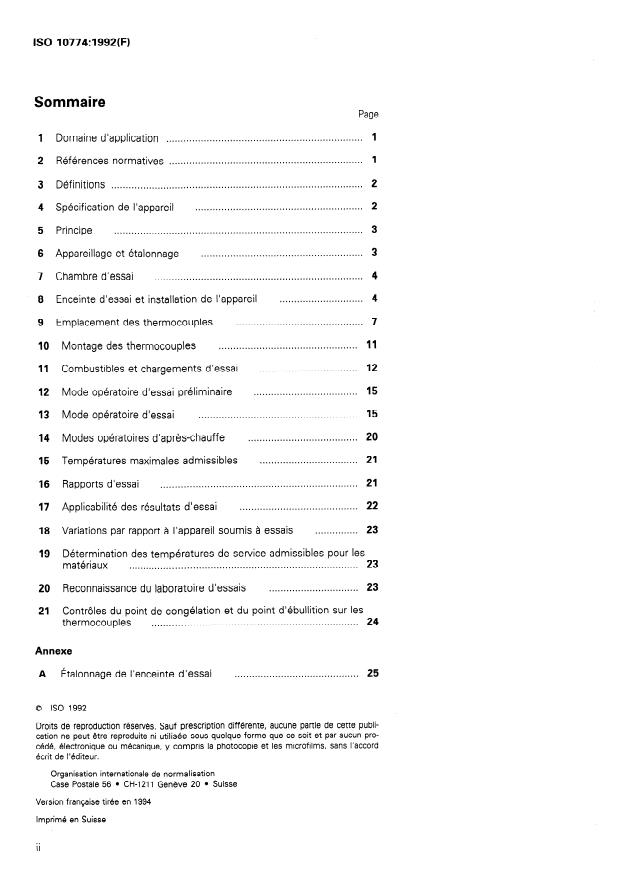 ISO 10774:1992 ISO 10774:1992 - Appareils de chauffage a combustible solide -- Méthode d'essai pour la détermination des dégagements permis par rapport aux surfaces inflammables - Page 2 preview