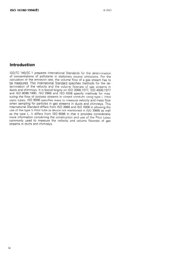 ISO 10780:1994 ISO 10780:1994 - Stationary source emissions -- Measurement of velocity and volume flowrate of gas streams in ducts - Page 4 preview