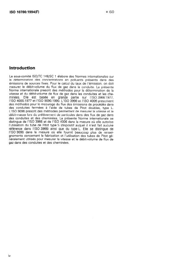 ISO 10780:1994 ISO 10780:1994 - Émissions de sources fixes -- Mesurage de la vitesse et du débit-volume des courants gazeux dans des conduites - Page 4 preview