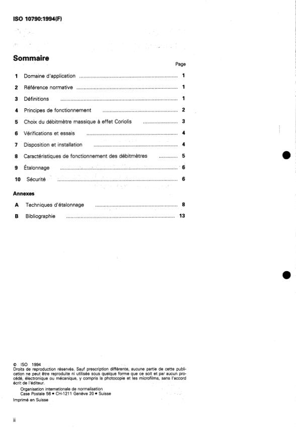 ISO 10790:1994 ISO 10790:1994 - Mesure de débit des fluides dans les conduites fermées -- Débitmetres massiques a effet Coriolis - Page 2 preview