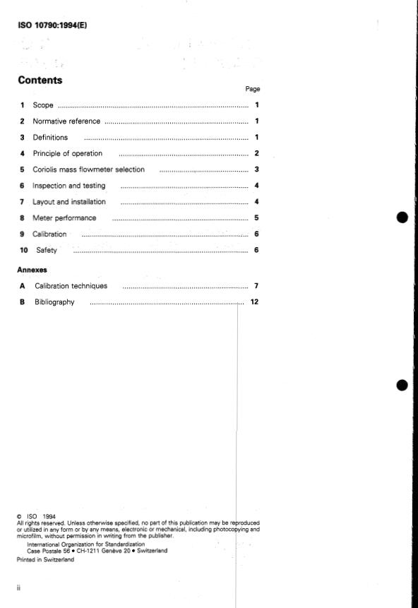 ISO 10790:1994 ISO 10790:1994 - Measurement of fluid flow in closed conduits -- Coriolis mass flowmeters - Page 2 preview