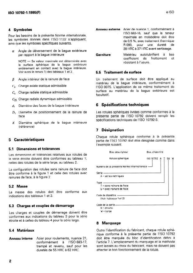 ISO 10792-1:1995 - Aerospace — Airframe spherical plain bearings in