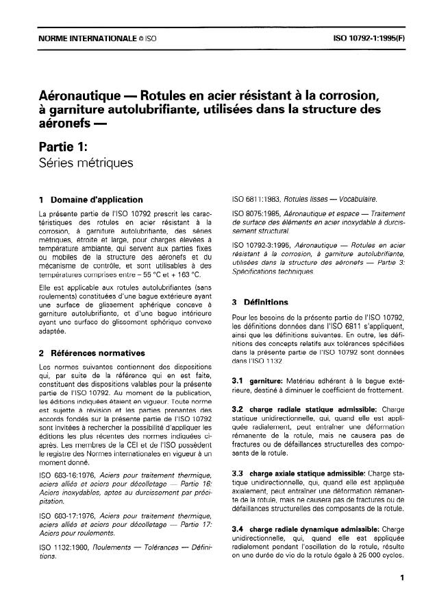 ISO 10792-1:1995 - Aerospace — Airframe spherical plain bearings in ...