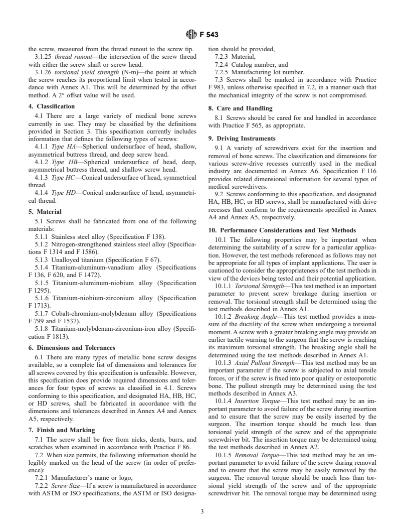 ASTM F543-01 - Standard Specification and Test Methods for Metallic Medical Bone Screws