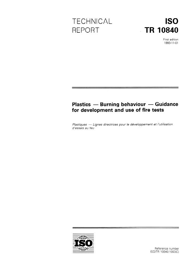 ISO/TR 10840:1993 - Plastics -- Burning behaviour -- Guidance for development and use of fire tests