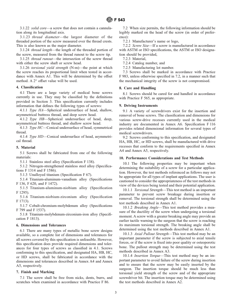 ASTM F543-01e1 - Standard Specification and Test Methods for Metallic Medical Bone Screws