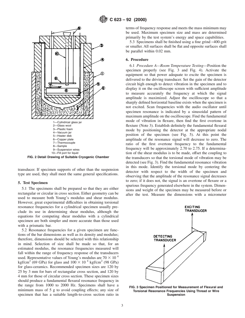 ASTM C623-92(2000) - Standard Test Method for Young's Modulus, Shear Modulus, and Poisson's Ratio for Glass and Glass-Ceramics by Resonance